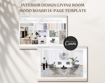 Interior Design Client Presentation Mood Board Template, Modern Living Room Mood Board