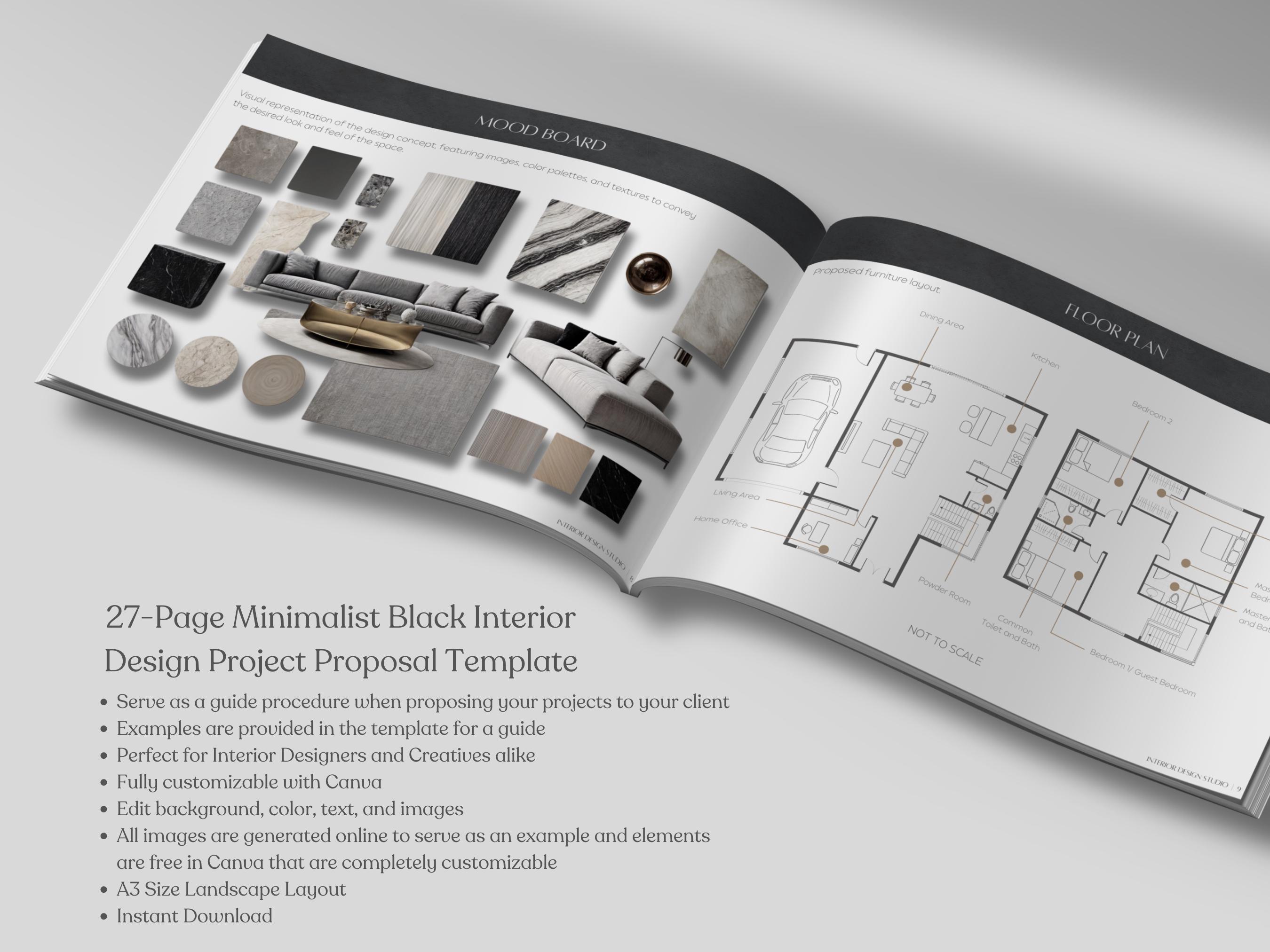 Minimalist Black Interior Design Project Proposal Template Design ...