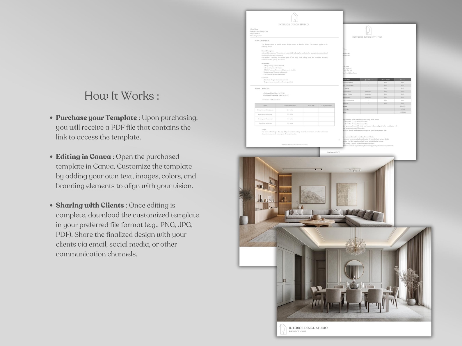 Interior Designer Client Contract, Invoice, Welcome Guide, and FF&E ...