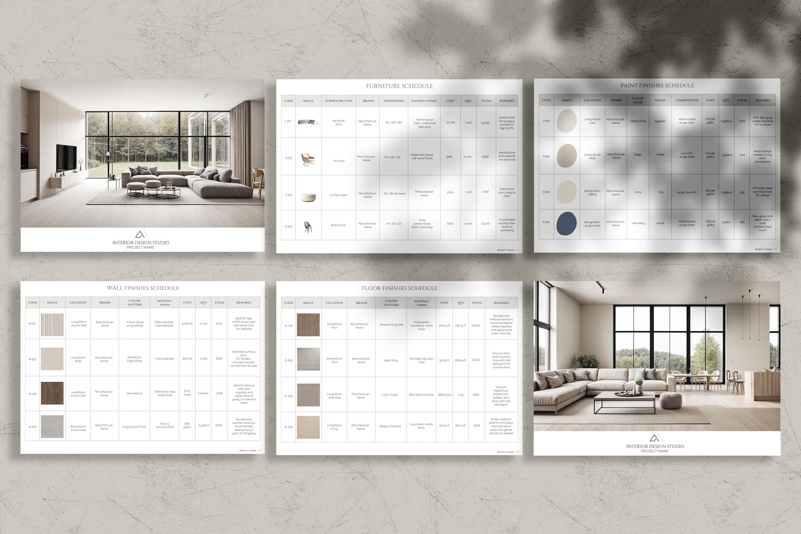 Minimalist White Interior Design FF&E Schedule Template, Furniture and ...