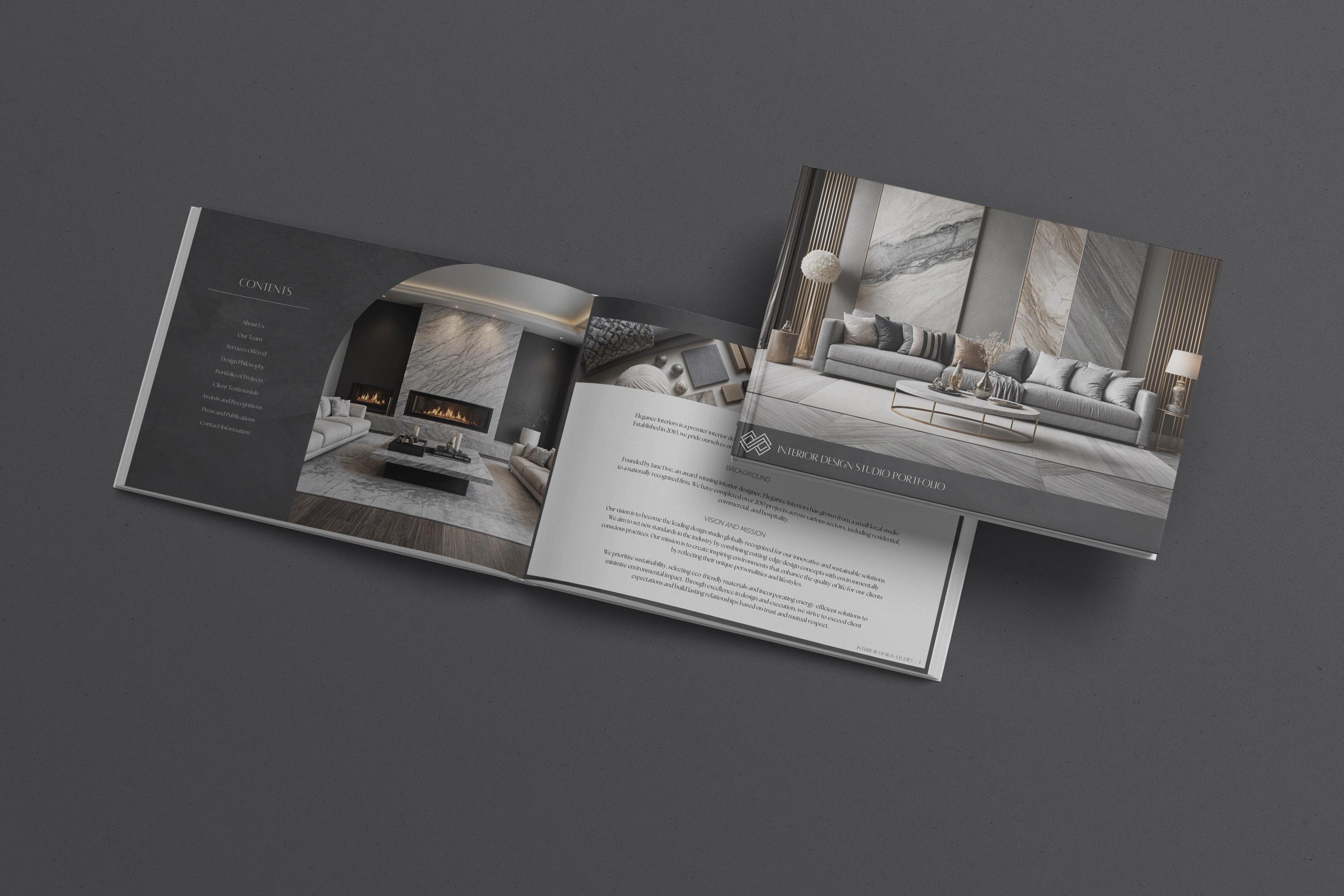 Minimalist Black Interior Design Studio Portfolio Template Onboarding ...