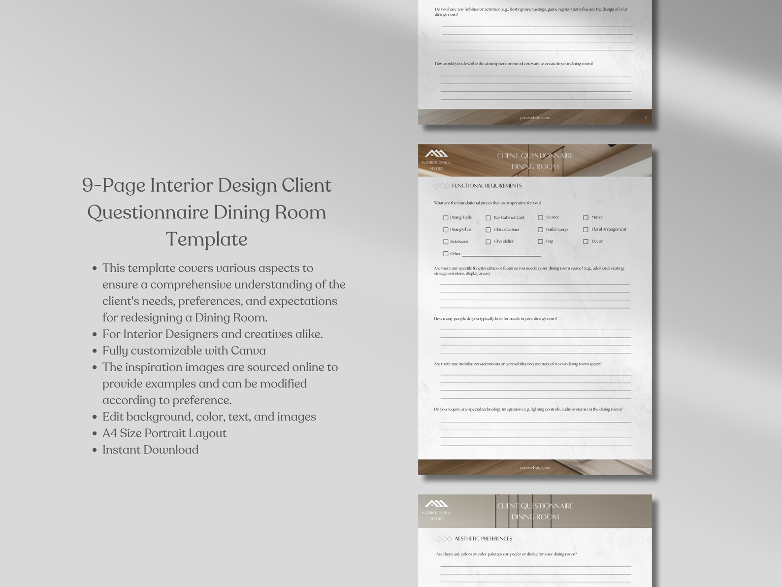 Interior Design Client Questionnaire Dining Room Template Client ...