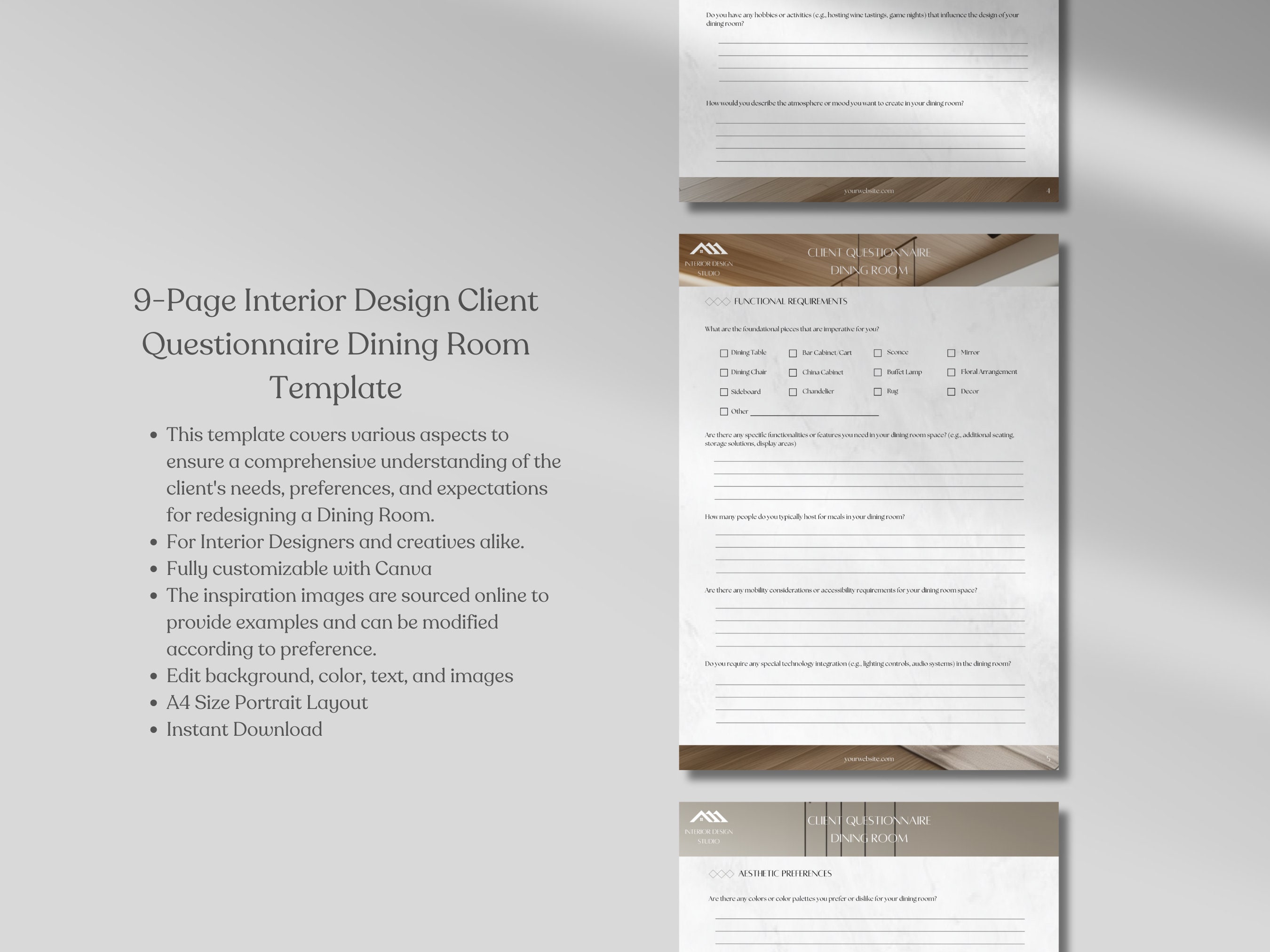 Interior Design Client Questionnaire Dining Room Template Client ...