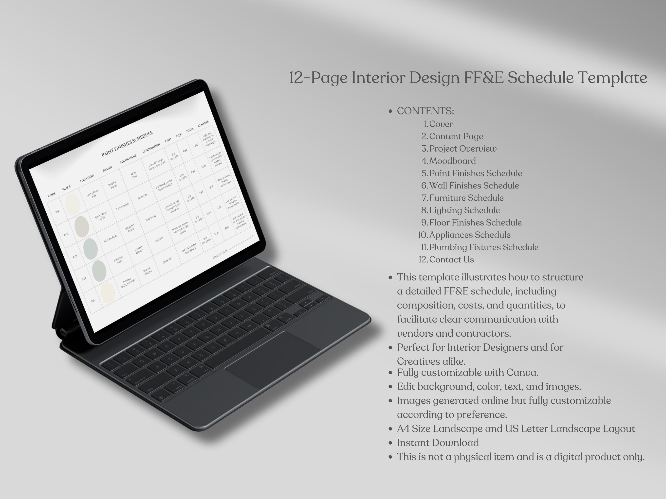 Design Ffe Schedule Interior Design FF&E Schedule Template, Furniture and Finishes Schedule ...