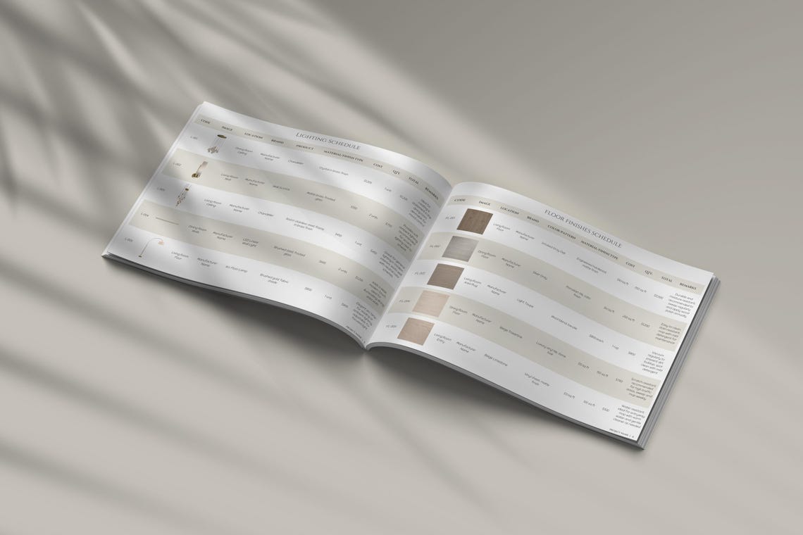 Interior Design FF&amp;E Schedule Template, Furniture and Finishes Schedule ...