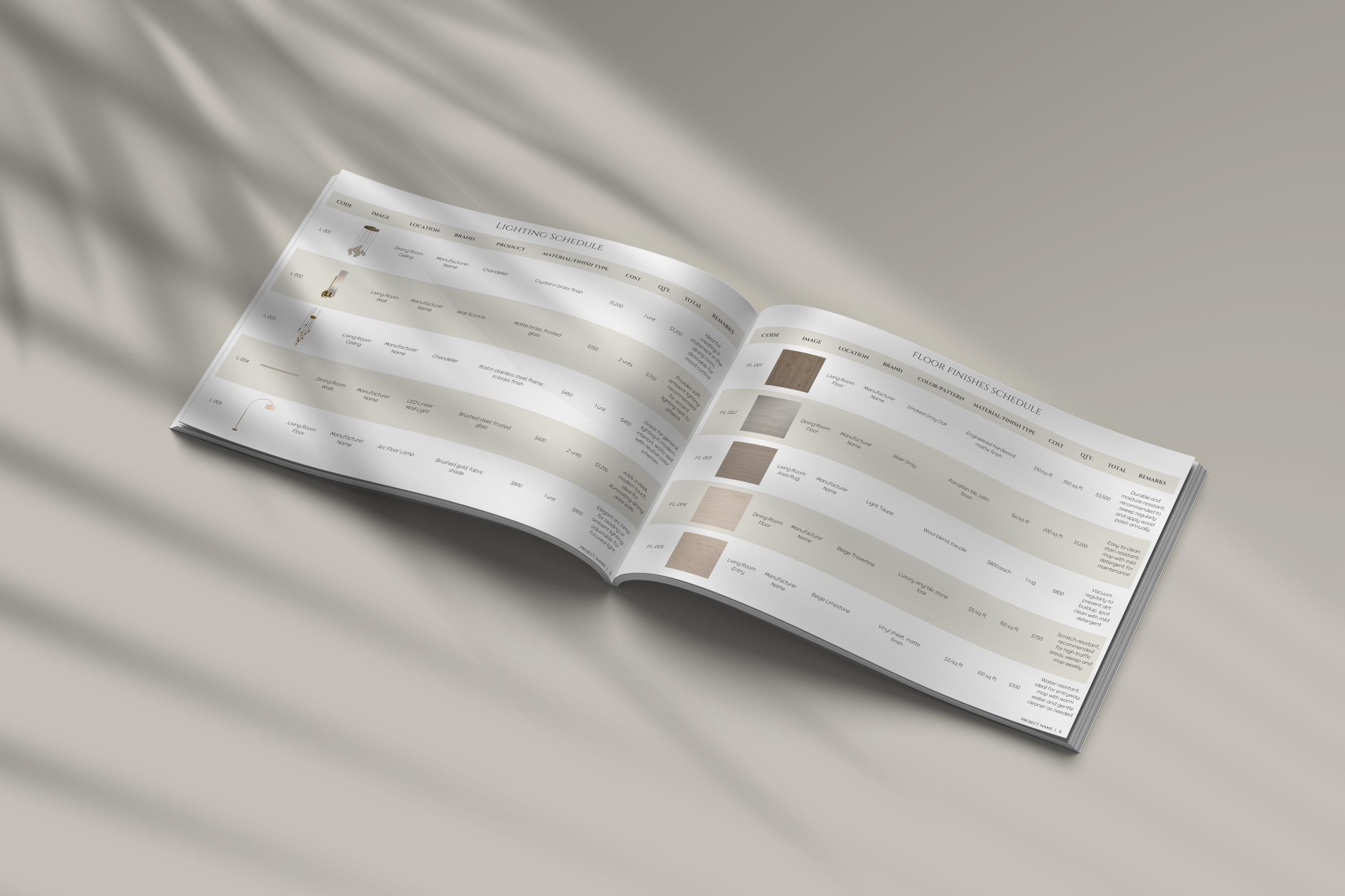 Ffe Schedule Example Interior Design FF&E Schedule Template, Furniture and Finishes Schedule ...