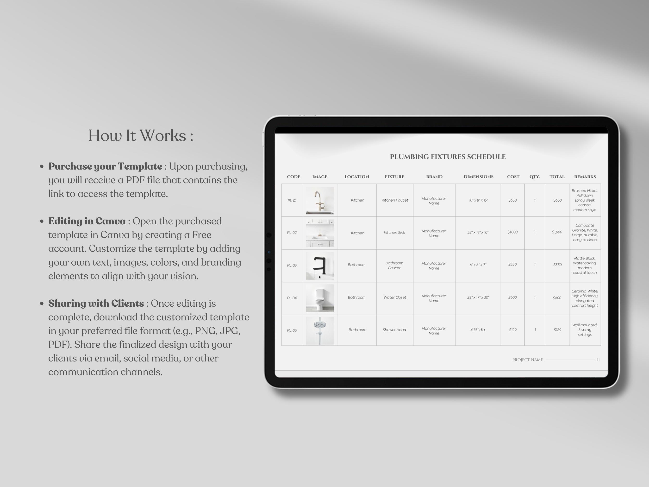 Sample Ffe Schedule Interior Design FF&E Schedule Template, Furniture and Finishes Schedule ...