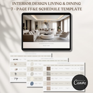 Interior Design FF&E Schedule Template, Furniture and Finishes Schedule, Product Specification Design Project, Design Client Presentation