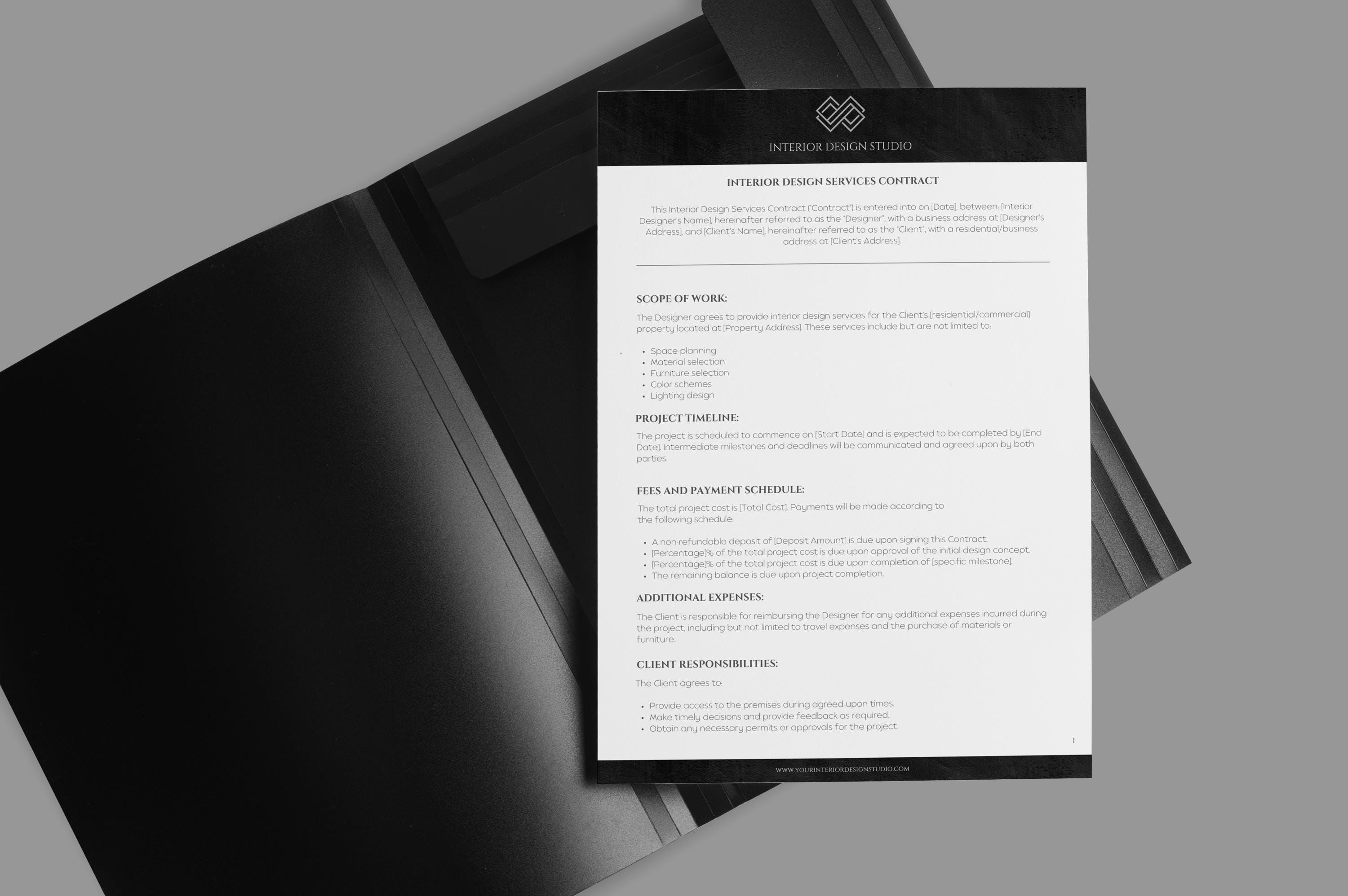 Minimalist Black Interior Design Client Contract Template Client ...