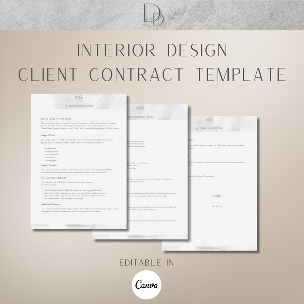 Interior Design Client Contract Template, Client Onboarding, Minimalist Interior Designer Contract Template