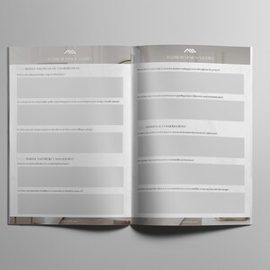 May include: A two-page questionnaire for interior design clients. The questionnaire asks questions about the client's budget, project management, and additional considerations.
