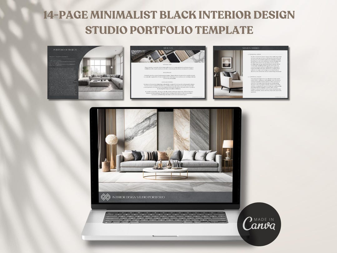 Minimalist Black Interior Design Studio Portfolio Template Onboarding ...