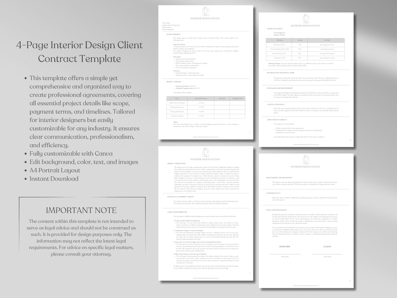 Interior Designer Client Contract, Invoice, Welcome Guide, and FF&E ...