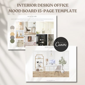 Plantilla de panel de estado de ánimo de presentación para clientes de diseño de interiores, Tablero de estado de ánimo de oficina en casa