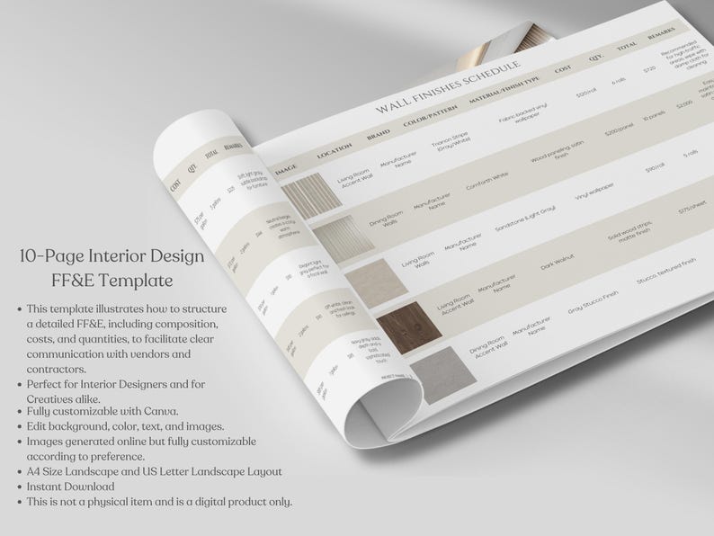 Interior Design FF&E Schedule Template, Furniture and Finishes Schedule ...