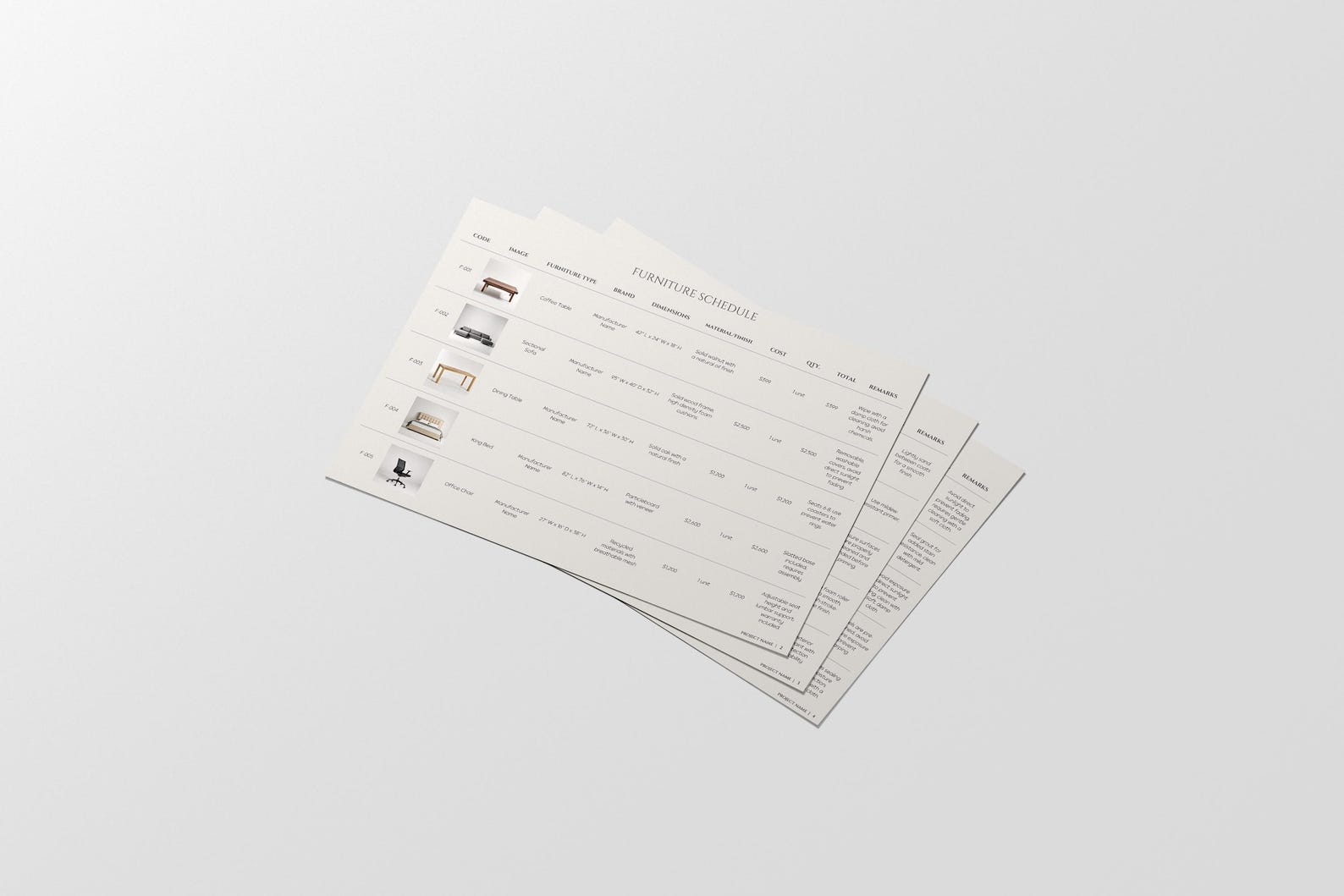 Ffe Schedule Example Interior Design FF&E Schedule Template, Furniture and Finishes Schedule ...