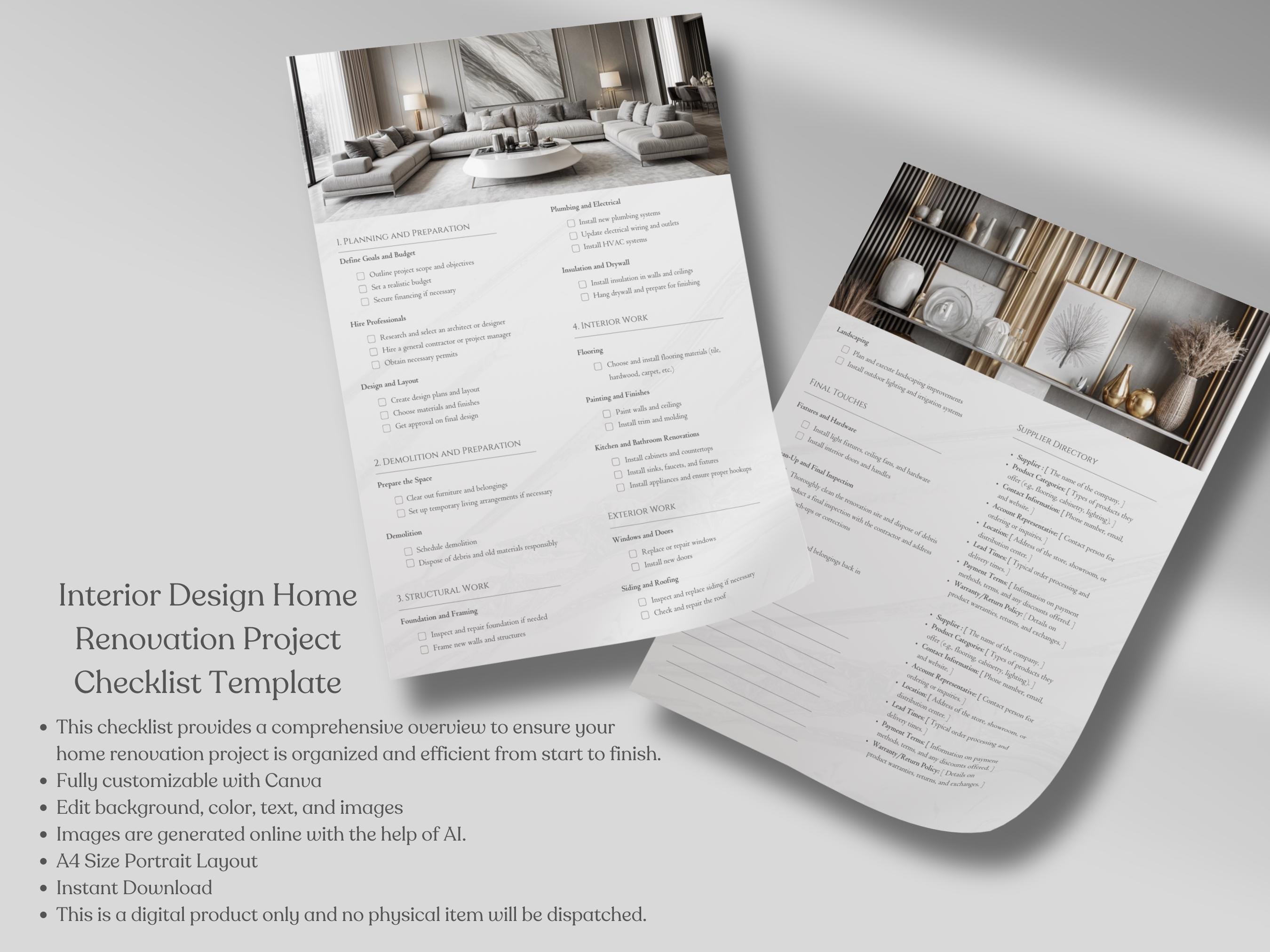 Interior Design Home Renovation Checklist Template Home Project ...