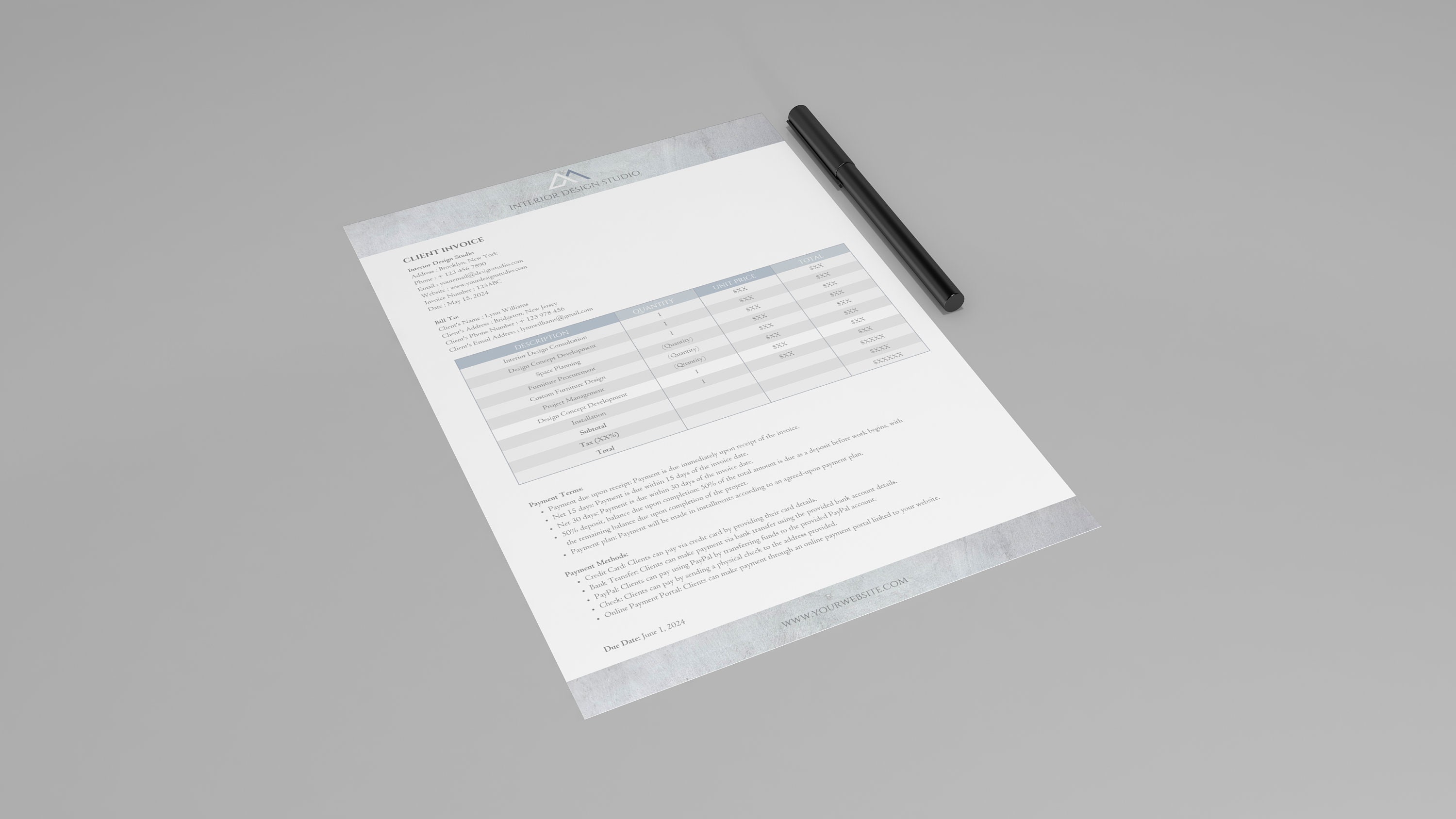 Interior Design Client Invoice Template, Minimalist Invoice Template ...