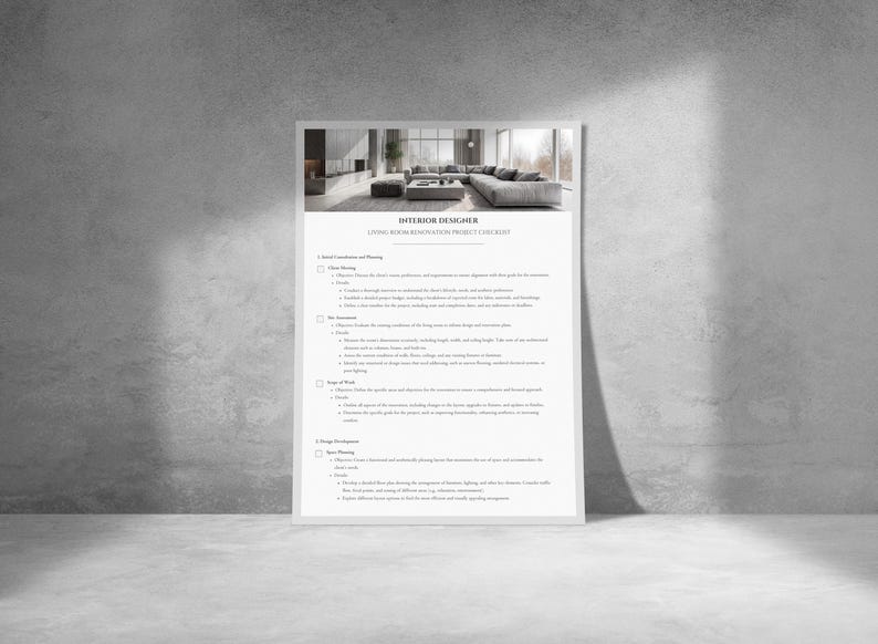 Interior Designer Checklist Living Room Renovation Project Template