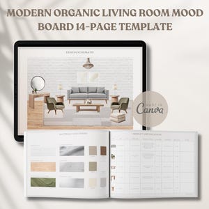 Modern Organic Living Room Mood Board Template Client Presentation Design Project Proposal, Interior Design Mood Board Presentation
