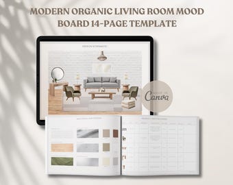 Modern Organic Living Room Mood Board Template Client Presentation Design Project Proposal, Interior Design Mood Board Presentation