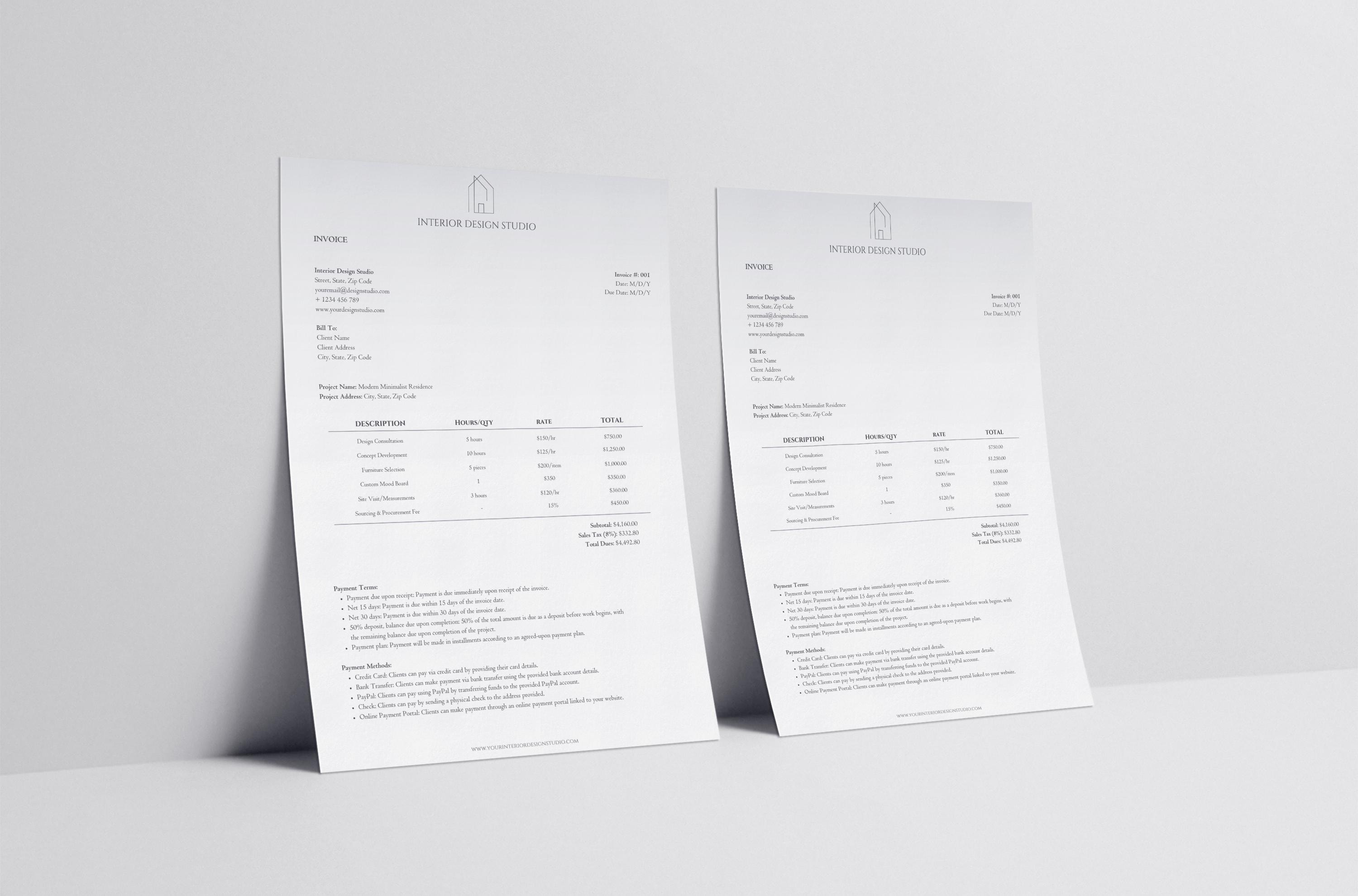 Interior Design Client Invoice Template, Design Project Management ...