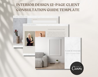 Modelo de guia de consulta ao cliente de design de interiores, questionário de cliente de design de interiores minimalista Download instantâneo