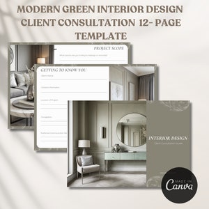 Modern Green Interior Design Client Consultation Guide Template Client Onboarding Questionnaire Design Project Management