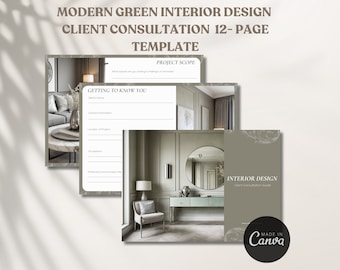 Modern Green Interior Design Client Consultation Guide Template Client Onboarding Questionnaire Design Project Management