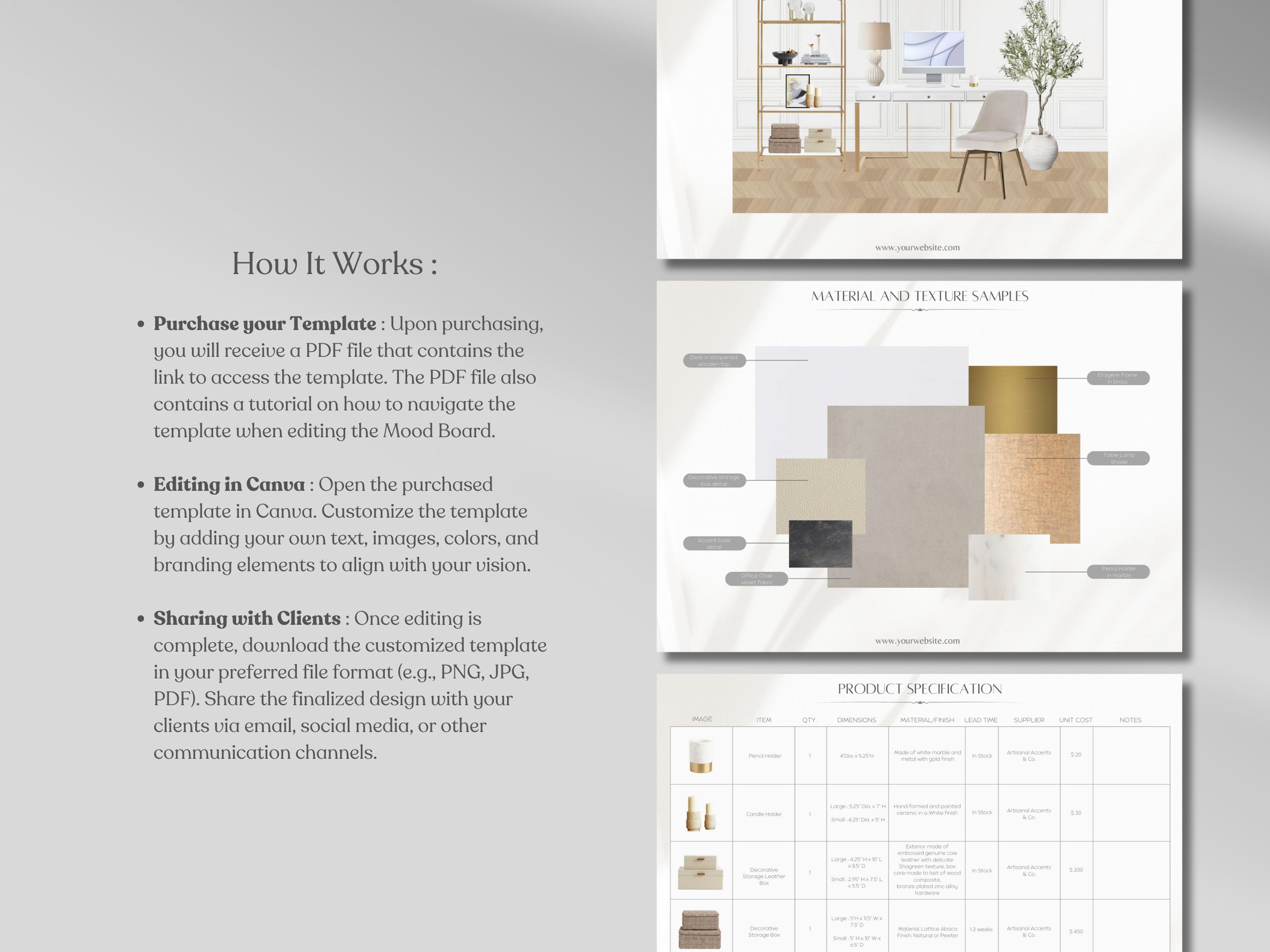 Interior Design Client Presentation Mood Board Template, Home Office ...