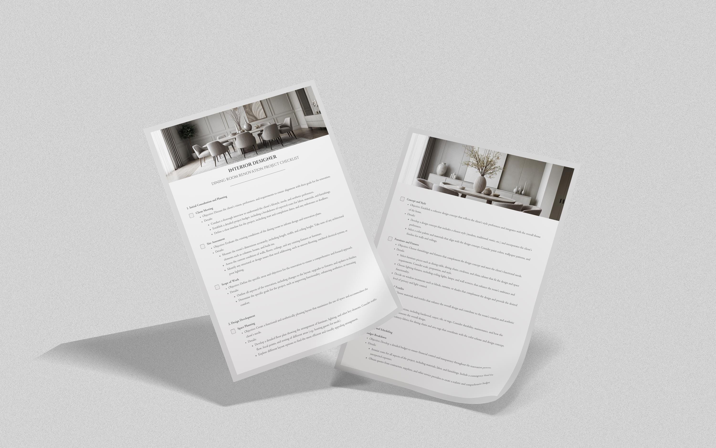 Interior Designer Checklist Dining Room Renovation Project Template ...