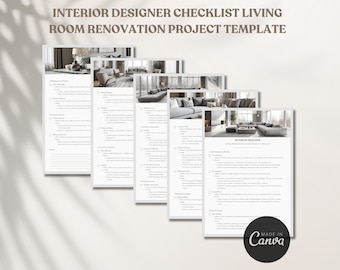 May include: A checklist for interior designers to use when planning a living room renovation project. The checklist includes sections for flooring, furniture, lighting, and more. The checklist is designed to be used with a client to ensure that all of their needs are met.