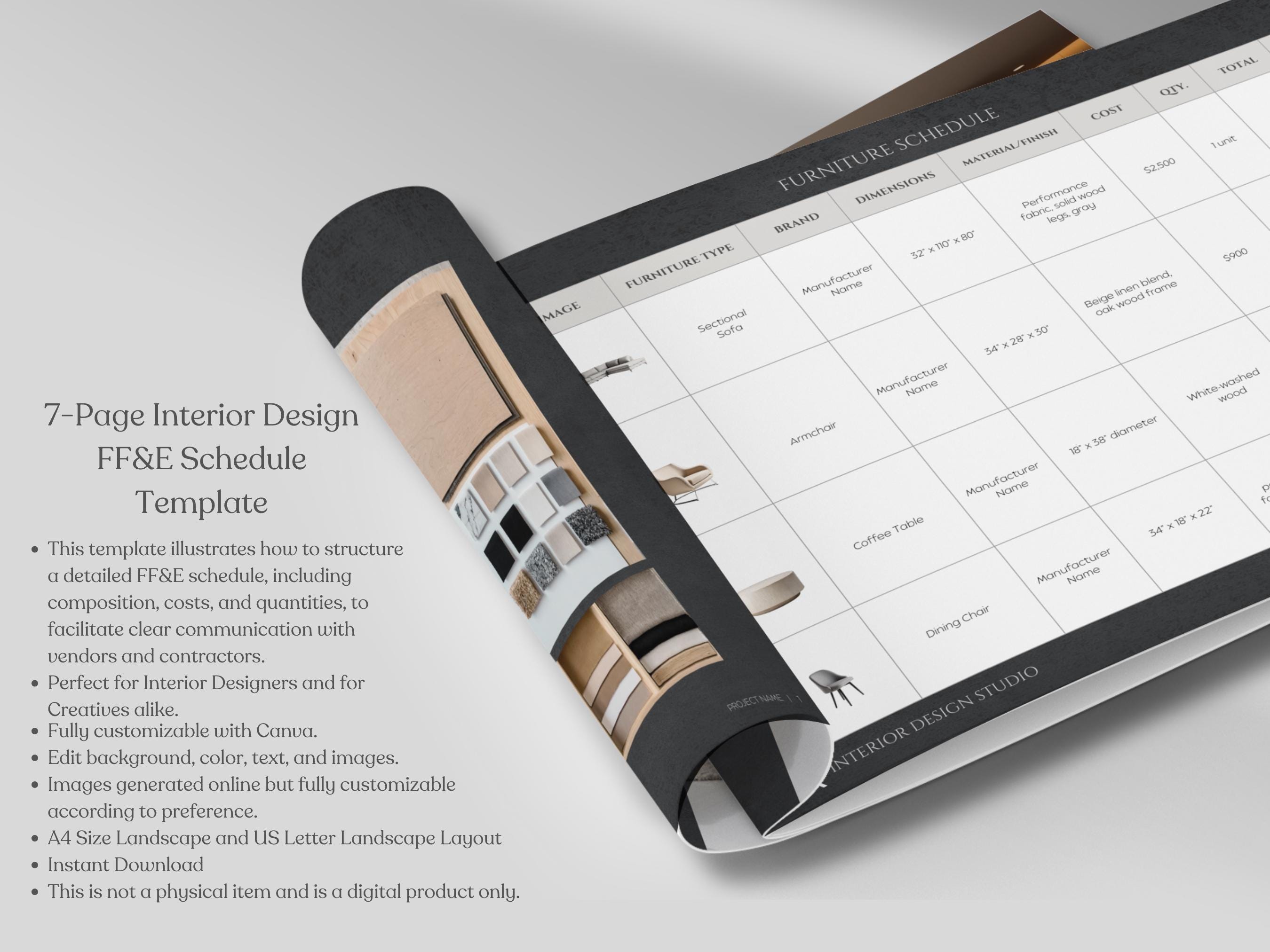 Design Ffe Schedule Interior Design FF&E Schedule Template, Black Modern Design Project ...