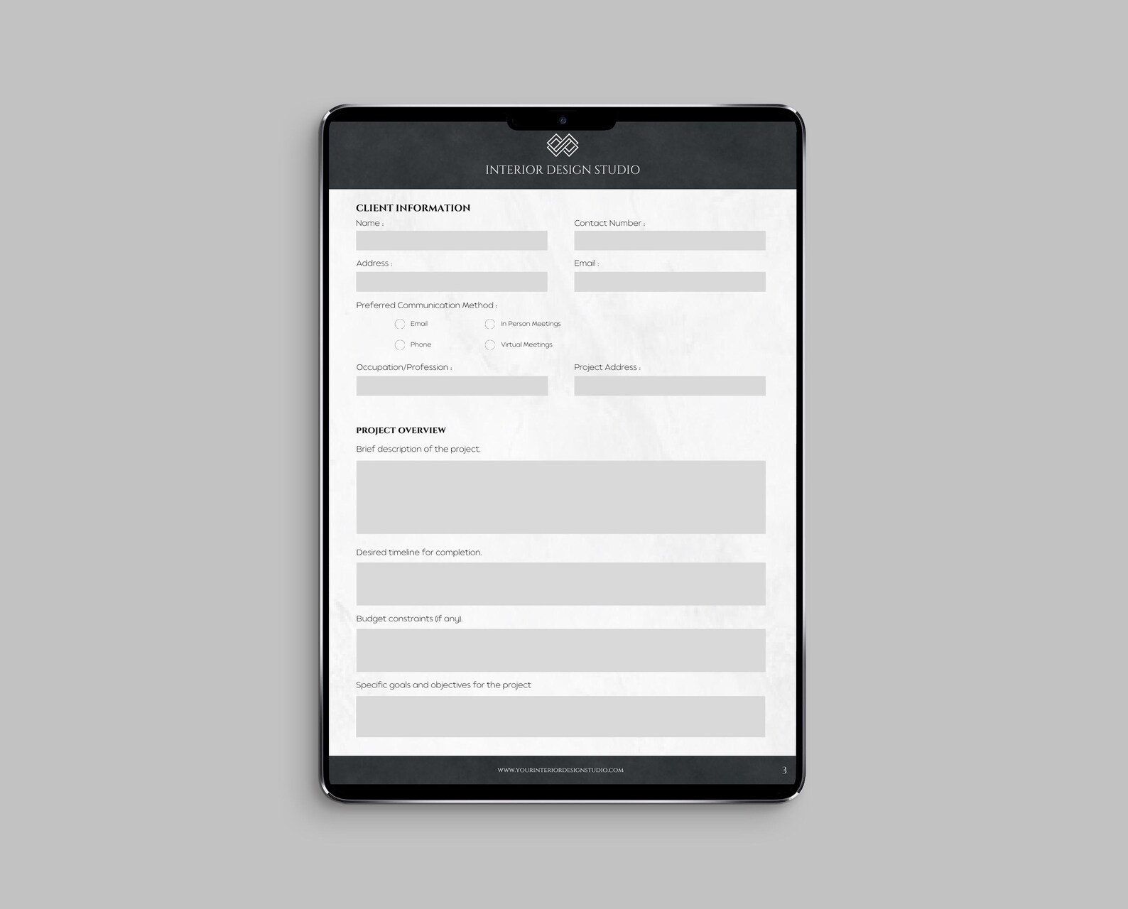 Modern Black Interior Design Client Consultation Guide Template Client ...