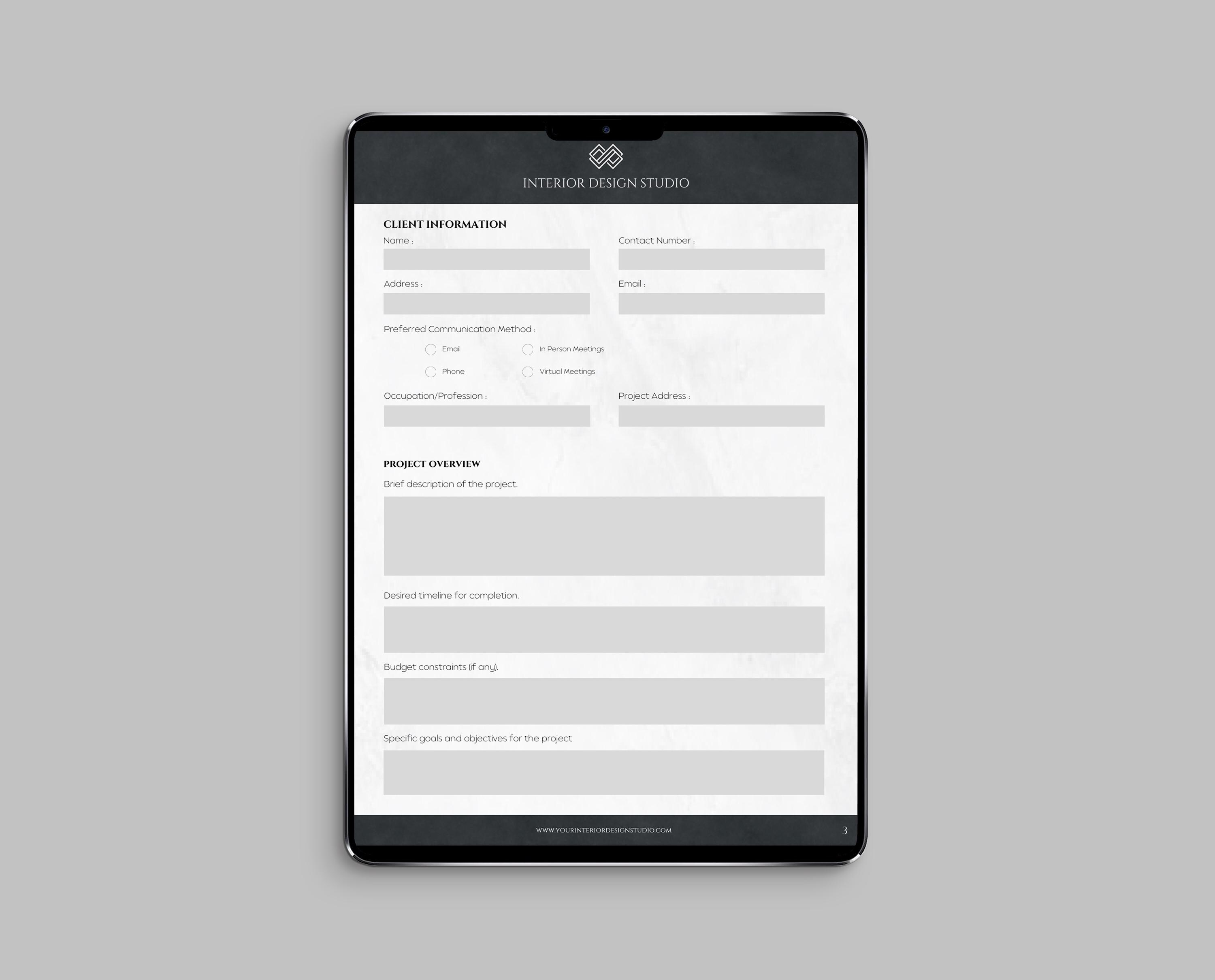 Modern Black Interior Design Client Consultation Guide Template Client ...