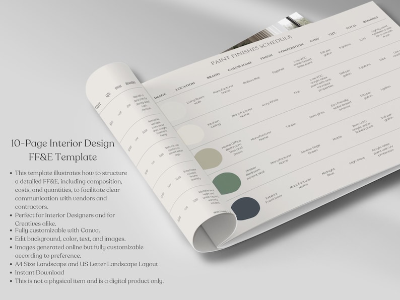 Interior Design FF&E Schedule Template, Furniture and Finishes Schedule ...