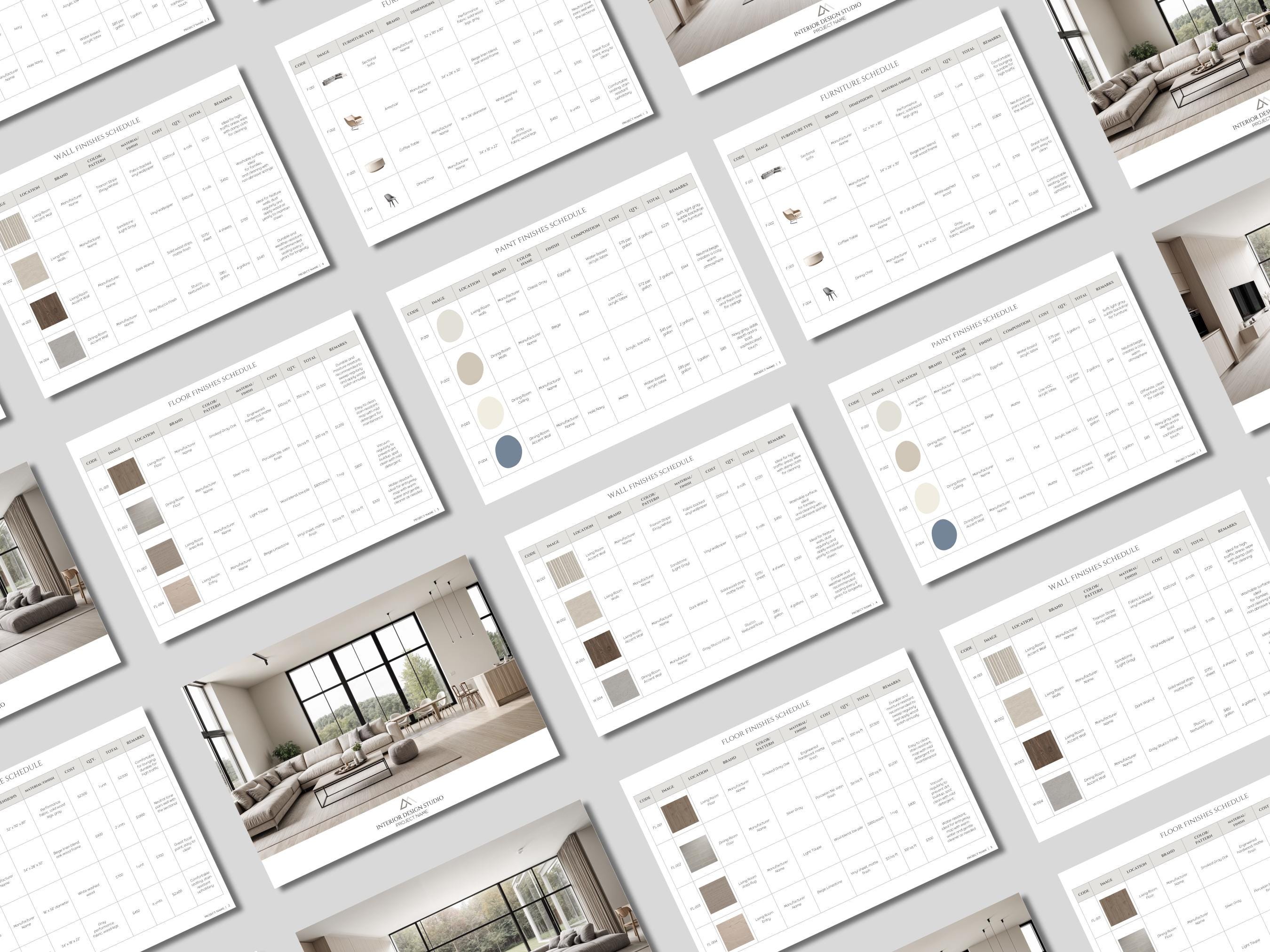 Minimalist White Interior Design FF&E Schedule Template, Furniture and ...