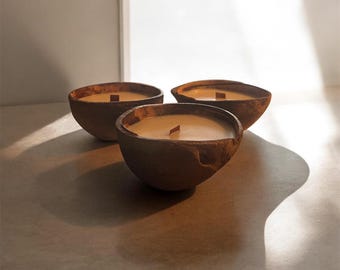 Bougie en noix de coco avec mèche en bois