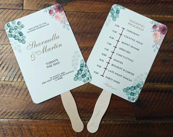 Programas de boda personalizados en abanico. Cronograma del programa de boda. Programa de boda en abanico. Programa de boda de verano. Programa de abanicos para bodas.