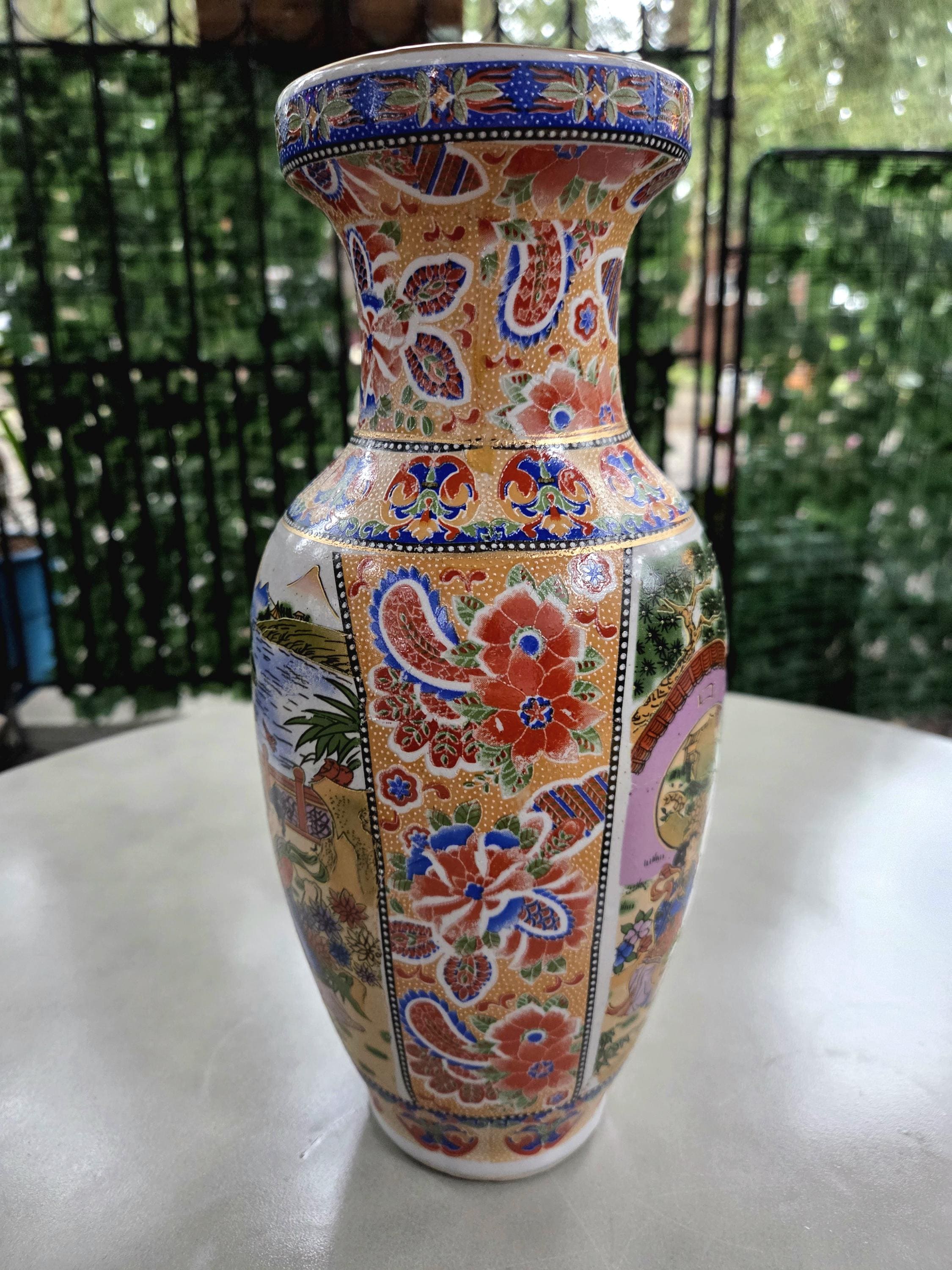 薩摩風 12 インチ 見事な精巧な中国芸者ヴィンテージ花瓶 - Etsy 日本