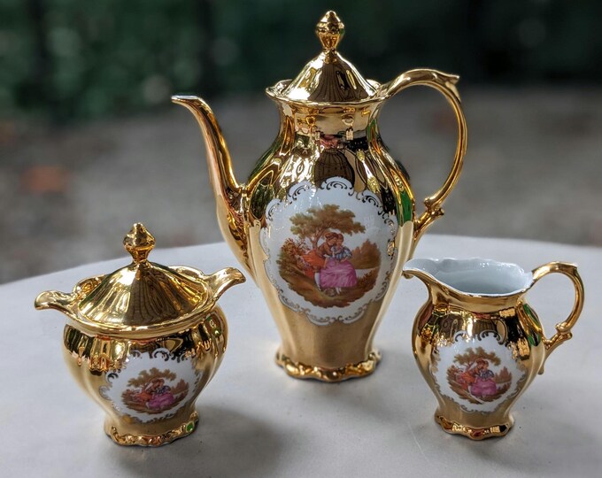Gorgeous Porcelain Gold Tea Set by STW Bavaria •teapot, Sugar Bowl, and ...