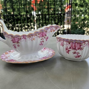Salsera y azucarero vintage Irene de Spode • Rosa, floral, mediados de siglo • Spode Copeland England China