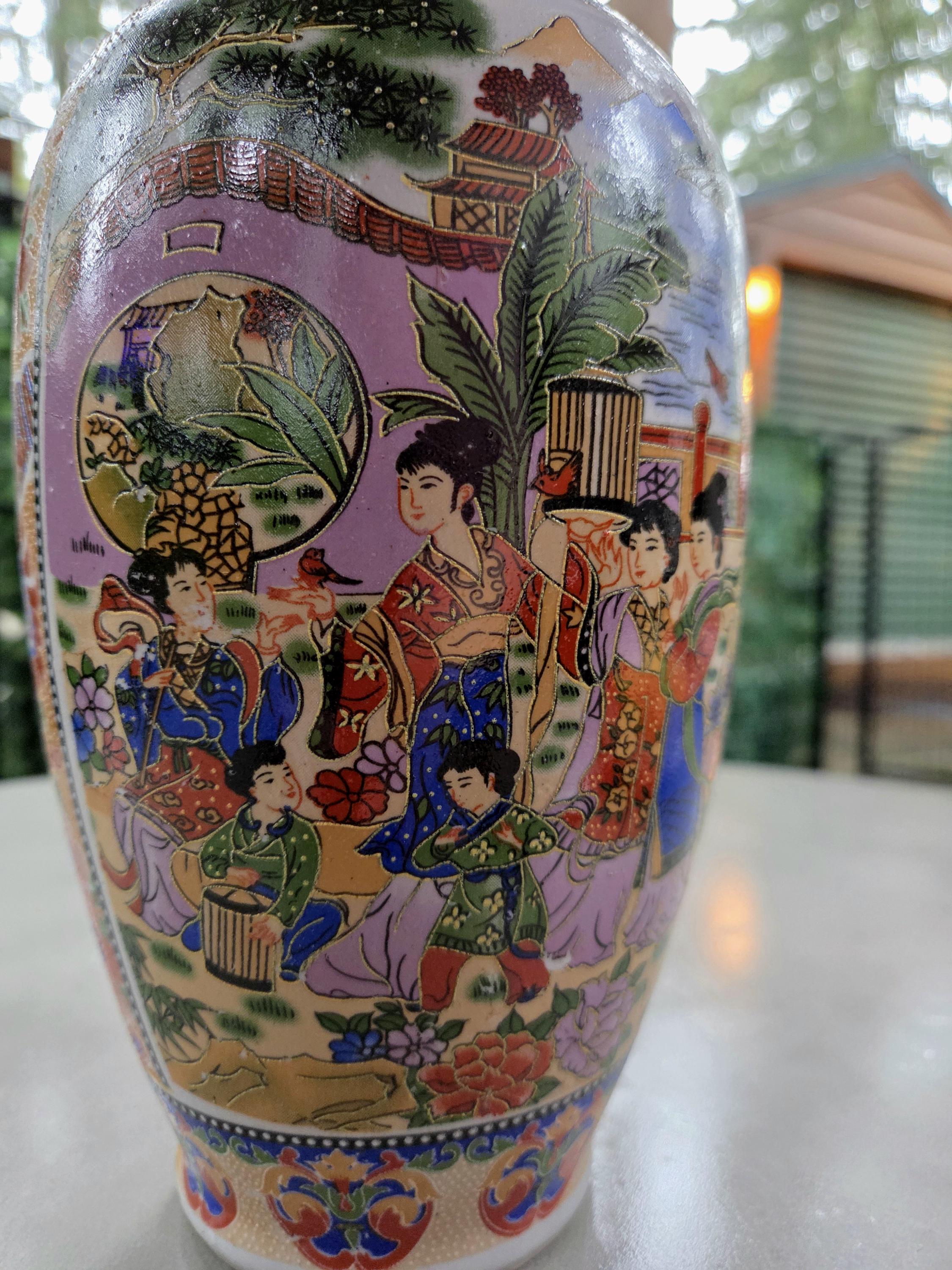 薩摩風 12 インチ 見事な精巧な中国芸者ヴィンテージ花瓶 - Etsy 日本