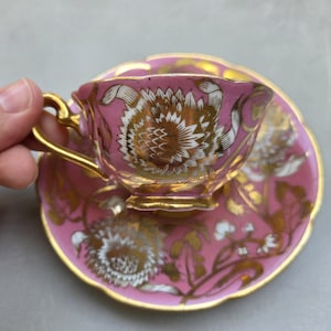 Norcrest Rosa und Gold Vintage Floral Tee / Mokkatasse & Untertasse Nummeriert 3/627