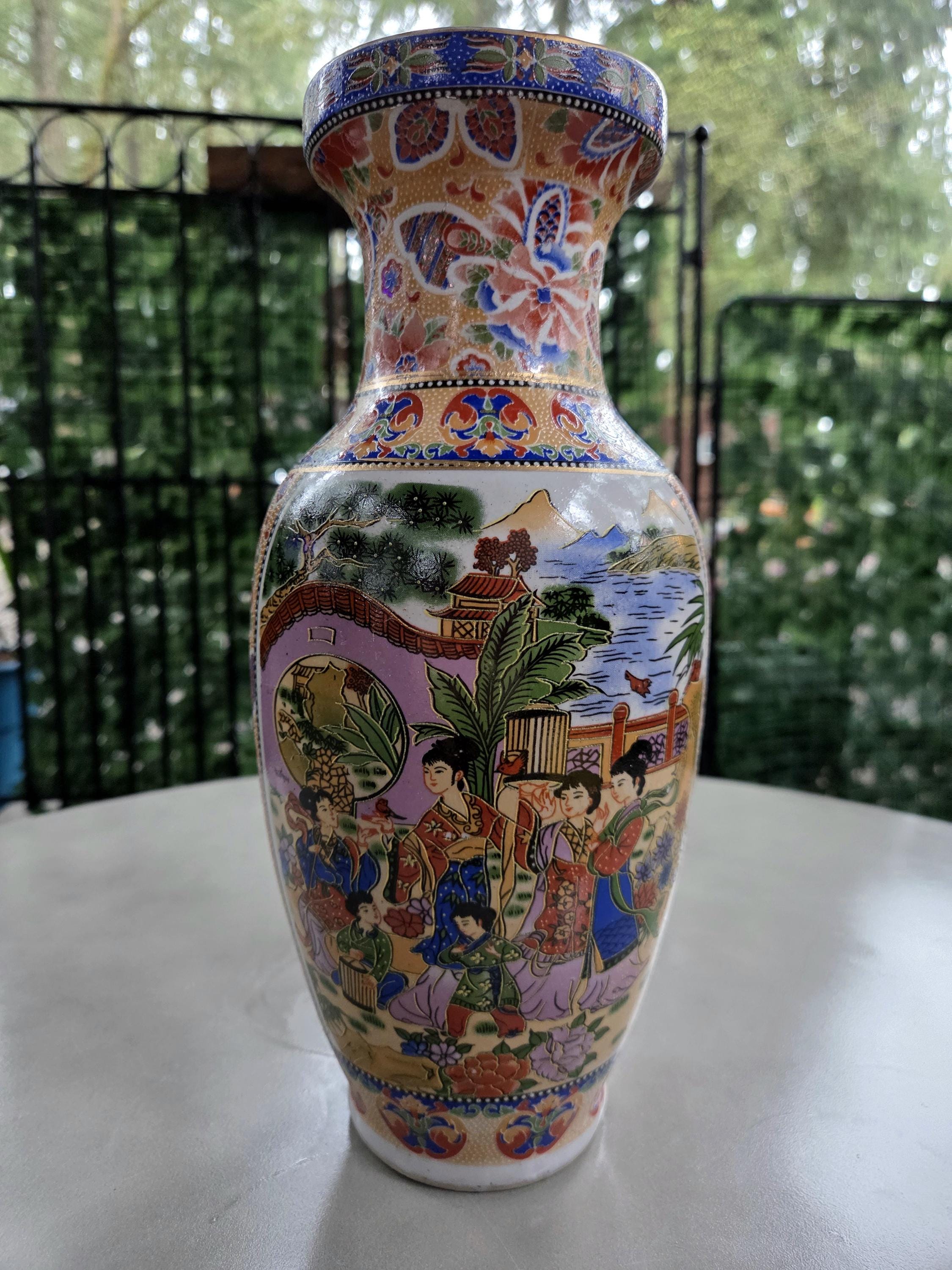 薩摩風 12 インチ 見事な精巧な中国芸者ヴィンテージ花瓶 - Etsy 日本