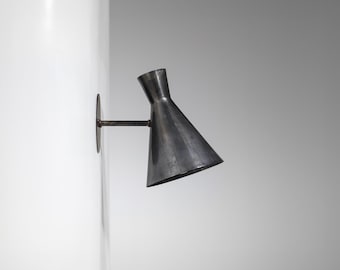 Blackened Brass Bedside Wall Light, Mid Century Modern Brass Wall Sconce, Indoor Brass Bedroom Sconce Lighting Fixture, Brass Art Wall Lamp