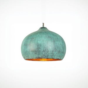 Large Industrial Copper Kitchen Island Hanging Lamp, Hammered Copper Patina Island Lighting Fixture, Dome Copper Kitchen Lights Above Island