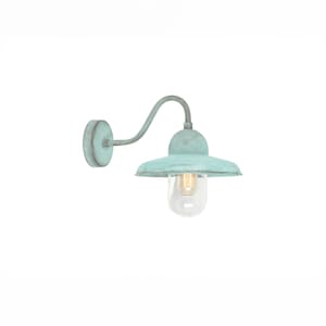 Swan Neck Patina Copper Outdoor Sconce Lighting, Farmhouse Gooseneck Outdoor Copper Wall Sconce, Unique Oxidized Green Outdoor Wall Light