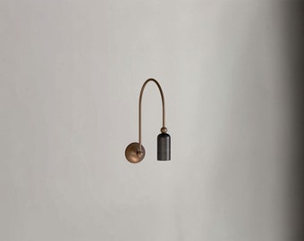 Black Brass Gooseneck Bedroom Sconce Lighting, Mid Century Brass Wall Sconce, Modern Bedside Wall Light, Two Tone Indoor Brass Wall Lamp