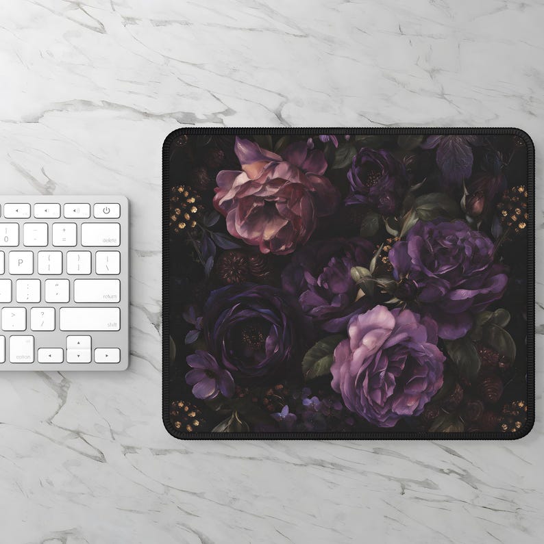 Dark Moody Peonies Desk Mat Gothic Flowers Mouse Pad Anti-slip Deskpad Dark Purple Floral Home Office Desk Decor Keyboard Mat, Gift for Wife image 4
